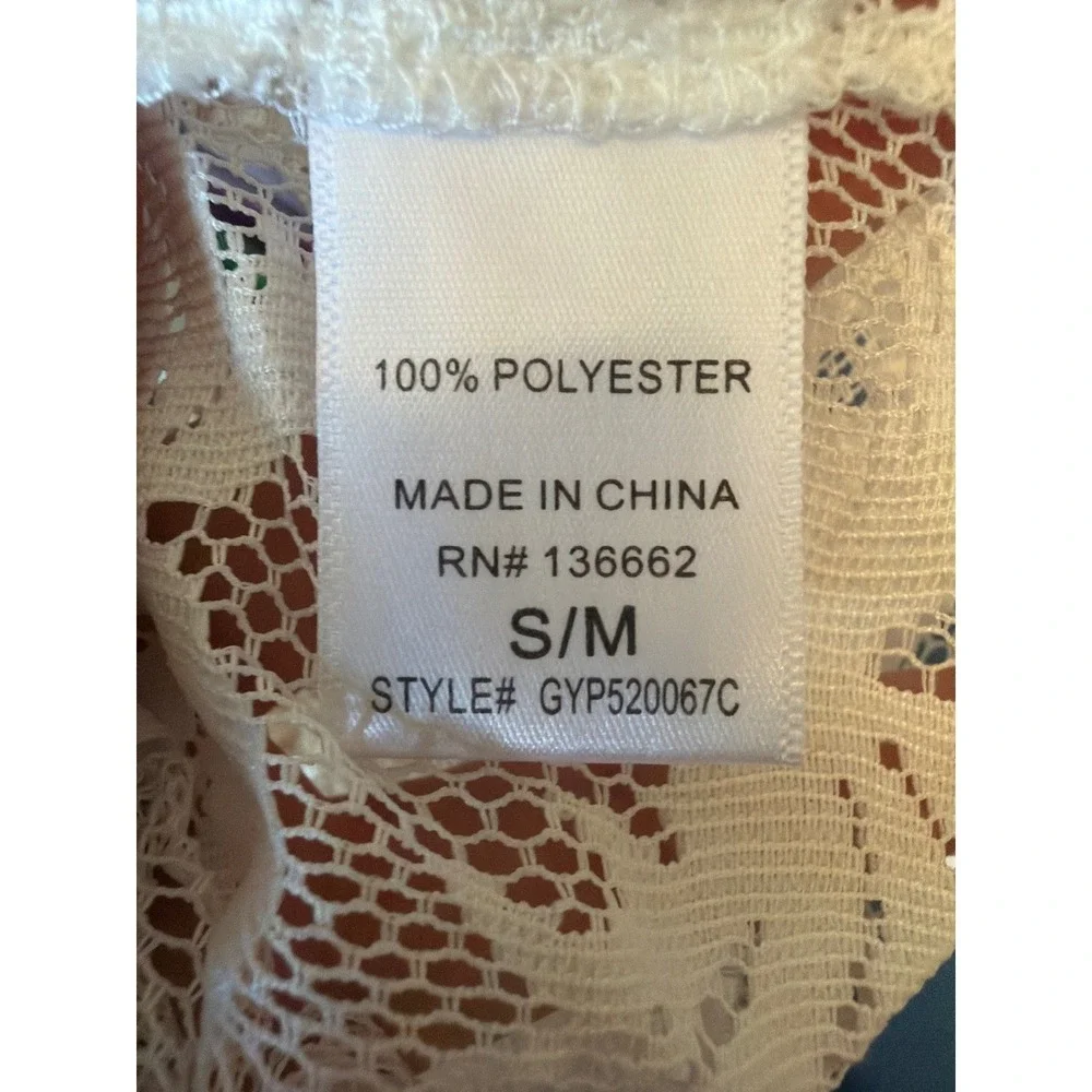 Francescas White Lace Palm Tree Swimsuit Coverup Shorts Pom Trim SM Beachy - Picture 7 of 7